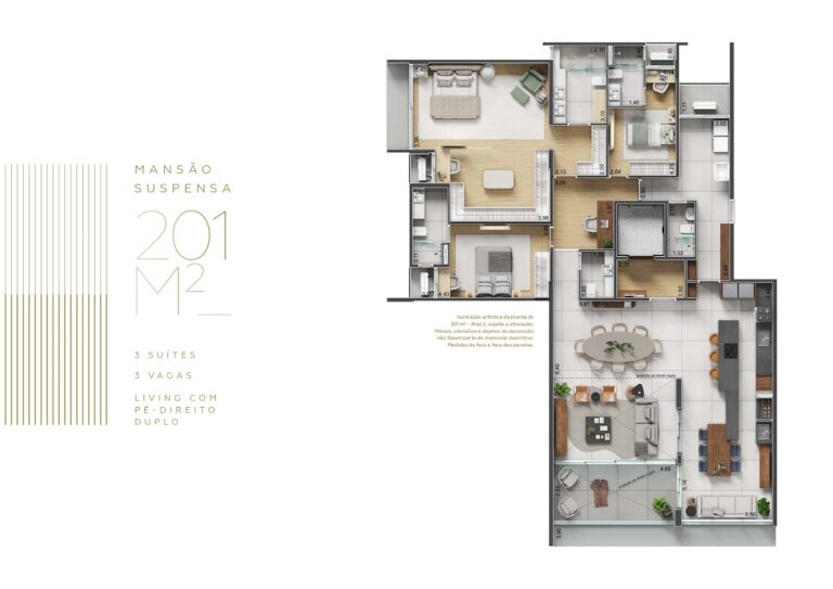 Planta de 201 m² com 3 suítes do Gran Garden Guarulhos