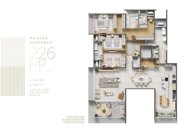 Planta de 226 m²com 3 suítes do Gran Garden Guarulhos