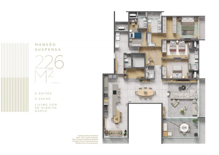 Planta de 226m²com 4 suítes do Gran Garden Guarulhos