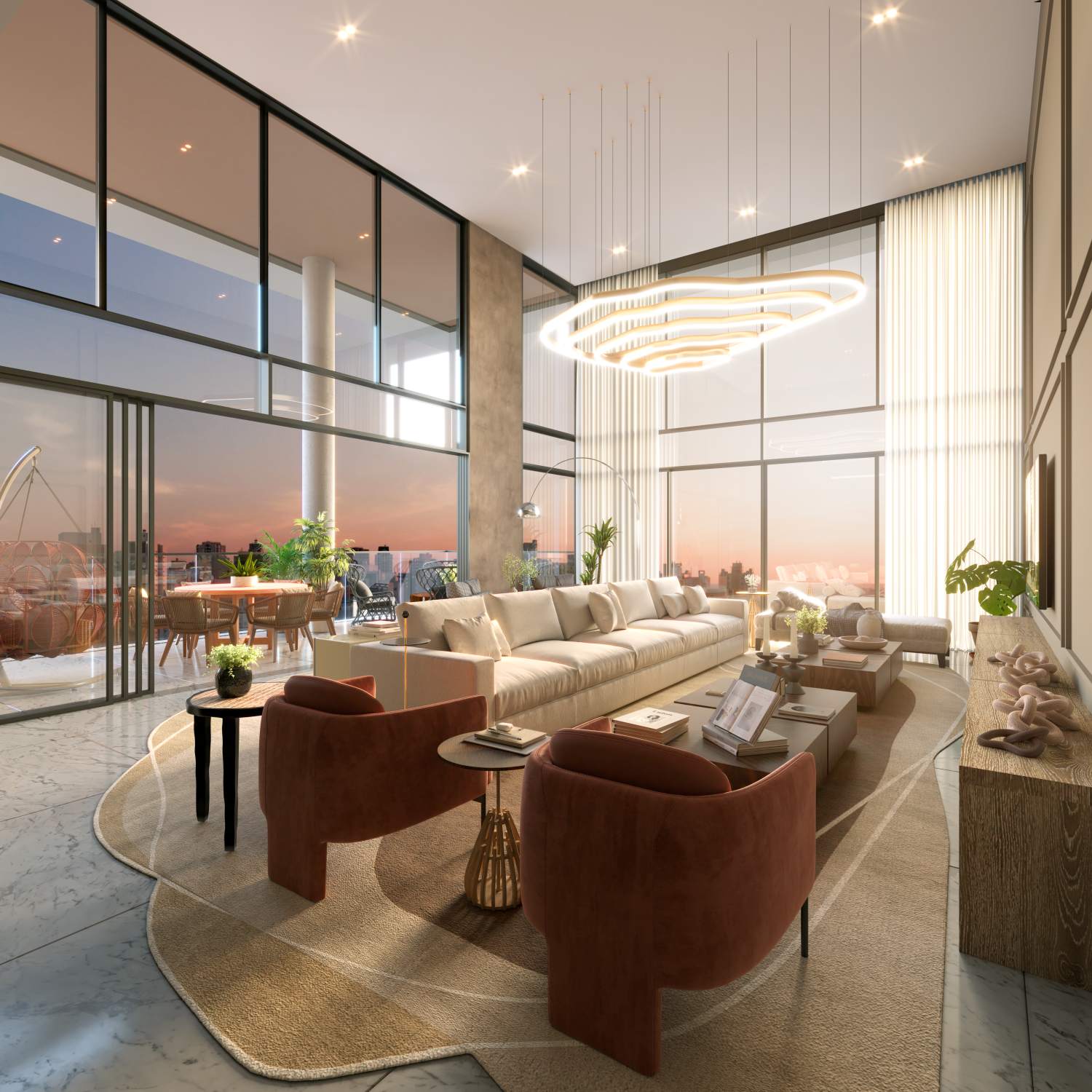 Living com pé-direito duplo do Gran Garden Maia Residence em Guarulhos